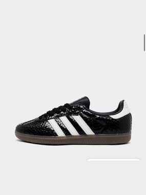 adidas Black Patent Snake-Effect Samba with White Stripes